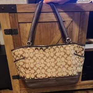 Coach Signature Brown and Cream Shoulder Bag